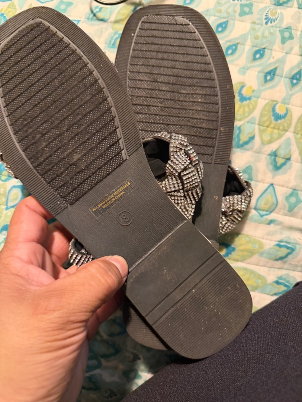 Black Rhinestone Slide Sandals - Picture 5 of 5